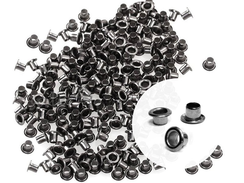 CRAFTMEMORE 1/8 Inch ID Grommets Eyelets 3MM Hole Self Backing Eyelet for Bead Cores, Clothes, Leather, Canvas 200pcs (Gunmetal) - Image 1